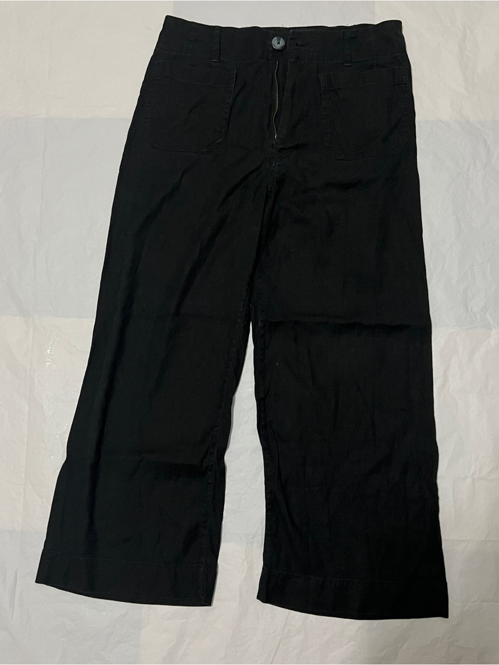 Maeve Anthropologie The Colette Cropped Wide Leg Pants Black Size 30 Utility